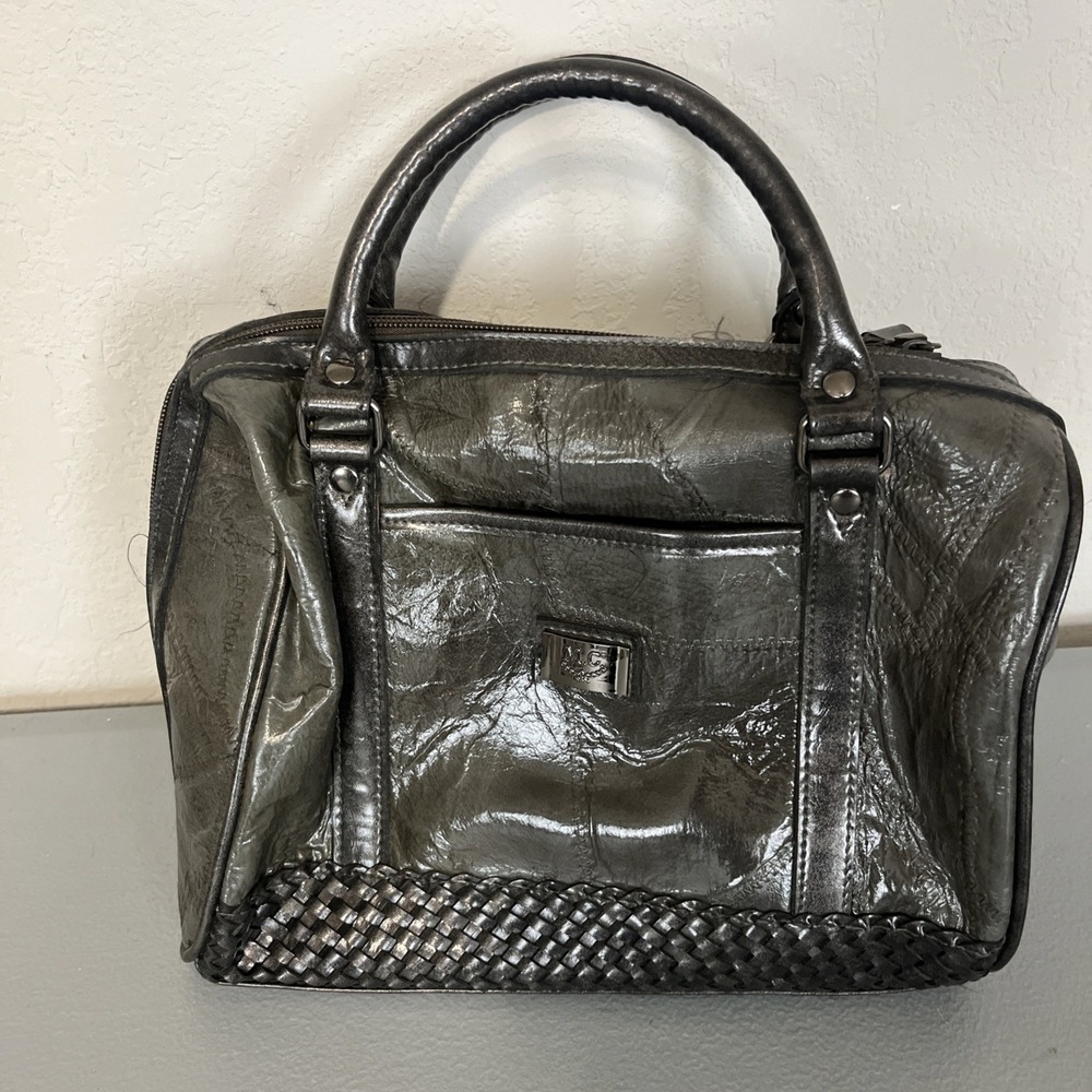 MC Marc Chantal Y2k Metallic Gunmetal Leather Satchel Handbag